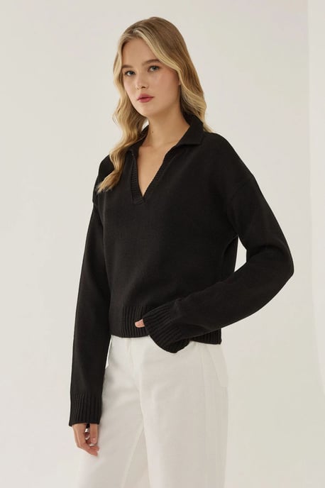 Polo Collar Knit Sweater - Image 3