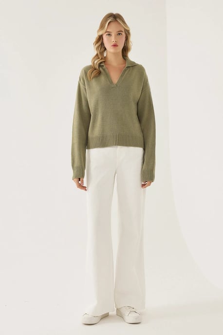 Polo Collar Knit Sweater - Image 2