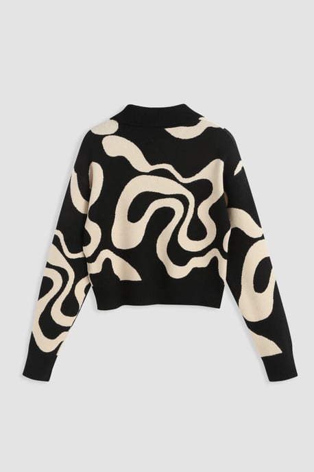 Polo Collar Jacquard Knit Sweater - Image 2