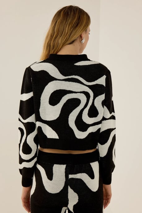 Polo Collar Jacquard Knit Sweater - Image 6