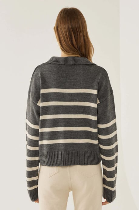 Striped Polo Collar Knit Sweater - Image 5