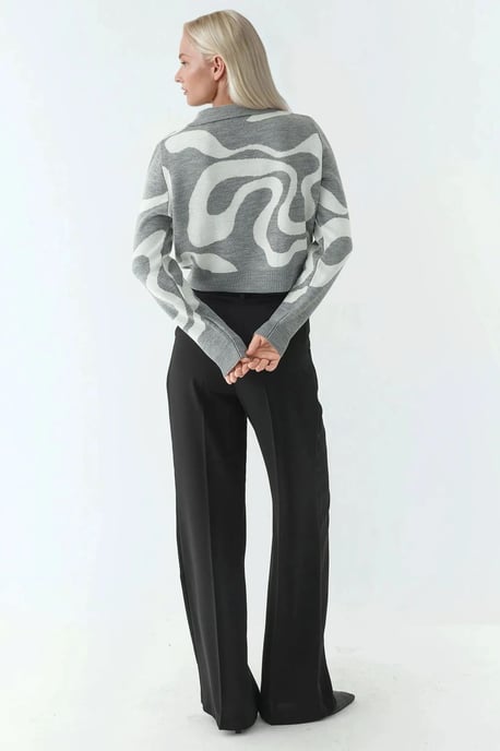 Polo Collar Jacquard Knit Sweater - Image 3