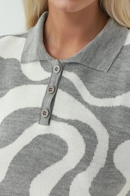 Polo Collar Jacquard Knit Sweater - Image 4