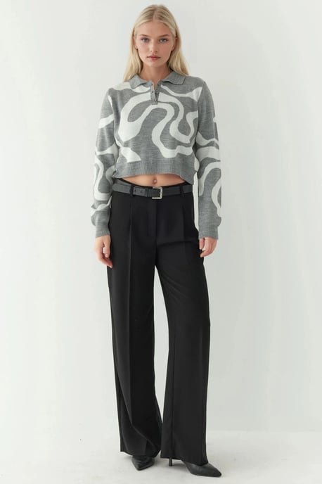 Polo Collar Jacquard Knit Sweater - Image 5