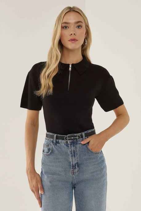 Polo Collar Zippered Sweater - Image 1