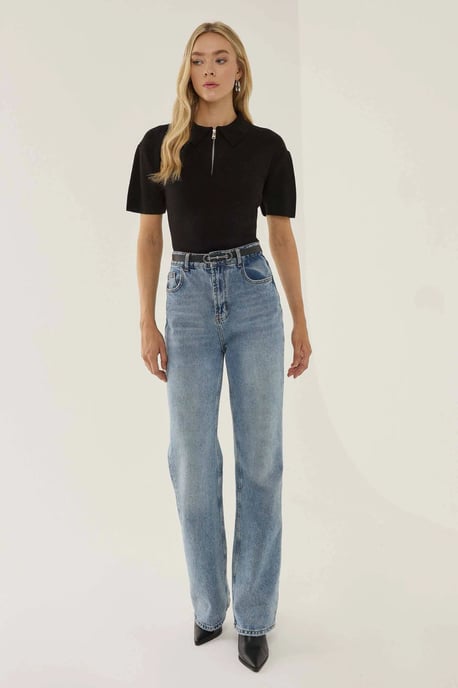 Polo Collar Zippered Sweater - Image 2