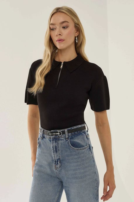 Polo Collar Zippered Sweater - Image 3
