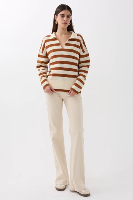 Striped Polo Collar Knit Sweater - Image 2