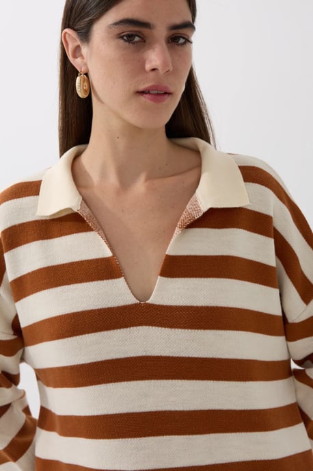Striped Polo Collar Knit Sweater - Image 4