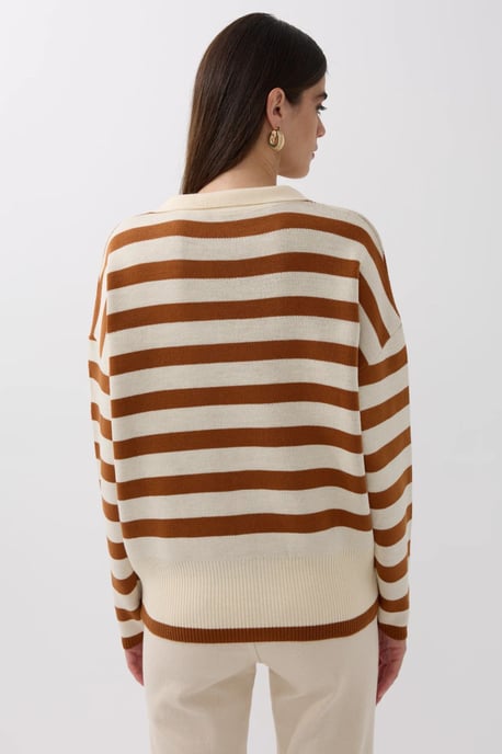 Striped Polo Collar Knit Sweater - Image 5