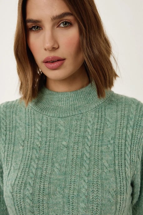 Short Sleeve Half Turtleneck Hair Braid Knit Sweater - Image 4