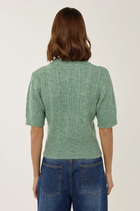 Short Sleeve Half Turtleneck Hair Braid Knit Sweater - Image 5