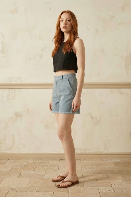 Hoogwaardige brede denimshorts met hoge taille - Image 4