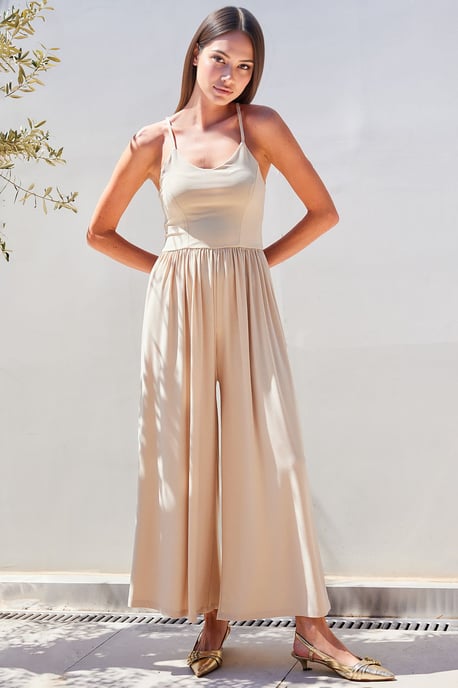 Ontspannen Pasvorm U-Hals Wijde Pijpen Jumpsuit - Image 2