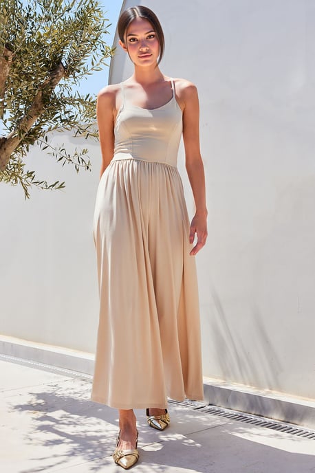Ontspannen Pasvorm U-Hals Wijde Pijpen Jumpsuit - Image 3