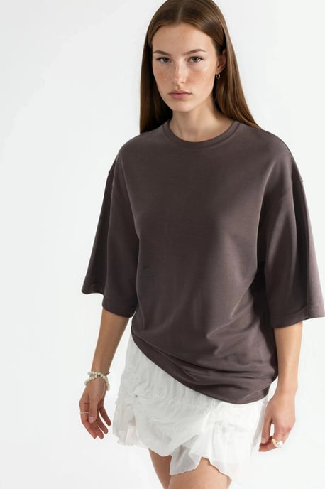 Oversized Geribde Korte Blouse met Ronde Hals - Image 2