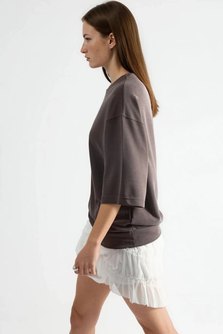 Oversized Geribde Korte Blouse met Ronde Hals - Image 5