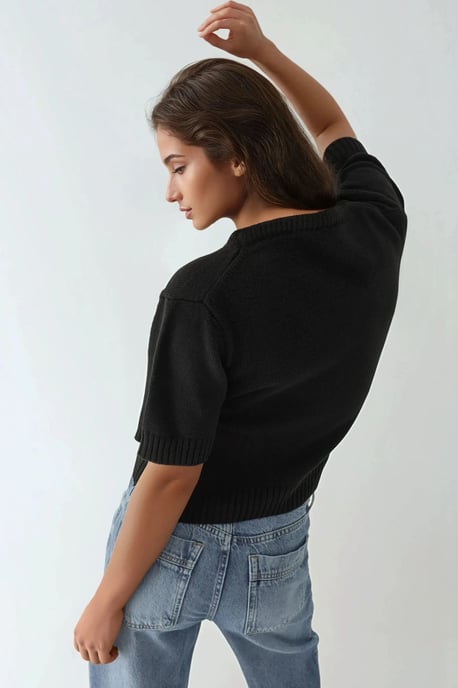 V-Neck Short Sleeve Knit Sweater - Image 3