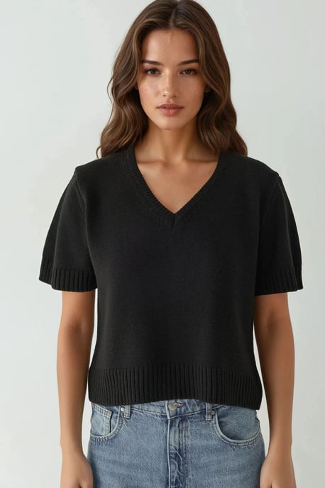 V-Neck Short Sleeve Knit Sweater - Image 6