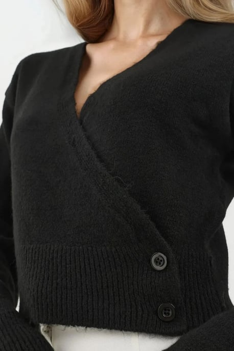 V-Neck Buttoned Wrap Sweater - Image 2