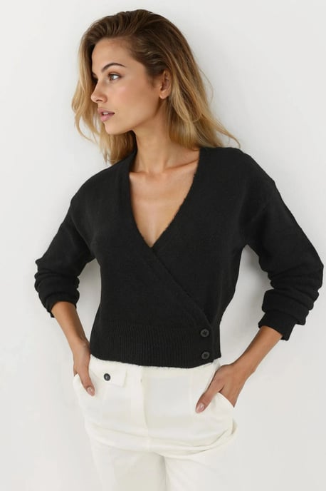 V-Neck Buttoned Wrap Sweater - Image 5