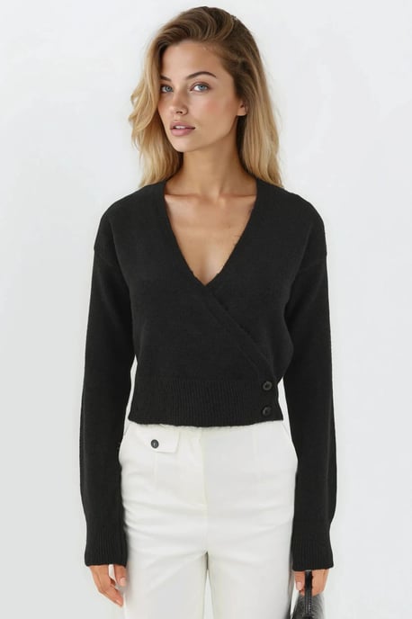 V-Neck Buttoned Wrap Sweater - Image 6