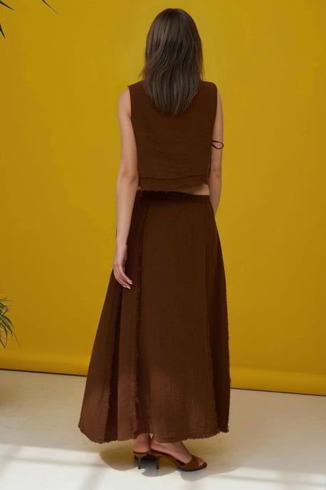 Elastische Taille Rok - Blouse met Zijsstrik Detail Muslin Set - Image 4