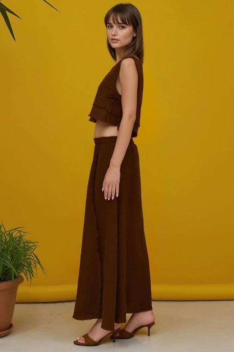 Elastische Taille Rok - Blouse met Zijsstrik Detail Muslin Set - Image 5