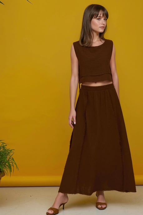 Elastische Taille Rok - Blouse met Zijsstrik Detail Muslin Set - Image 6
