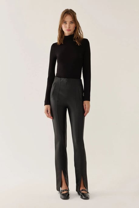 Faux Leather Slit Hem Pants - Image 1