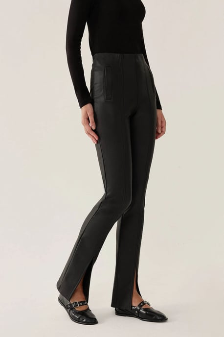Faux Leather Slit Hem Pants - Image 3