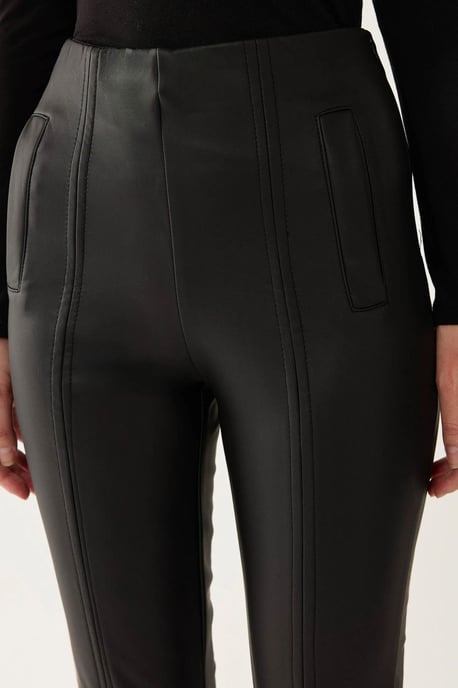 Faux Leather Slit Hem Pants - Image 5