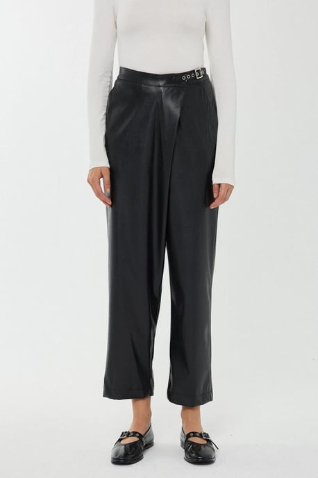 High Waist Faux Leather Short Leg Pants - Image 2