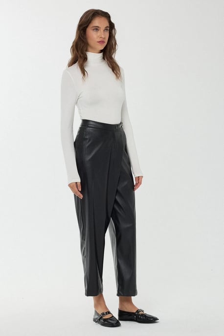 High Waist Faux Leather Short Leg Pants - Image 3