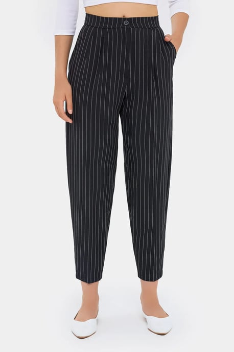 High-Waist Striped Carrot Trousers - Image 1