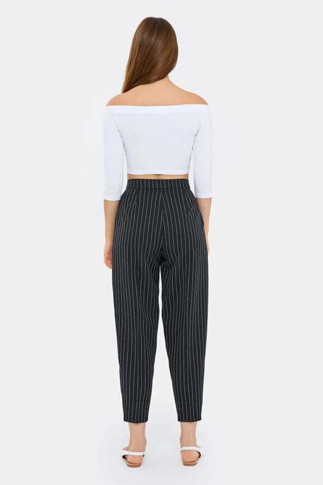 High-Waist Striped Carrot Trousers - Image 2