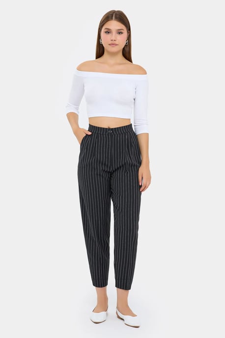 High-Waist Striped Carrot Trousers - Image 3