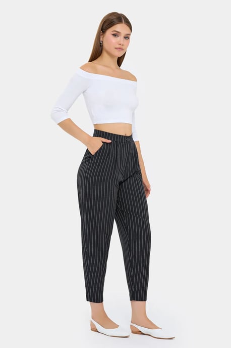 High-Waist Striped Carrot Trousers - Image 4