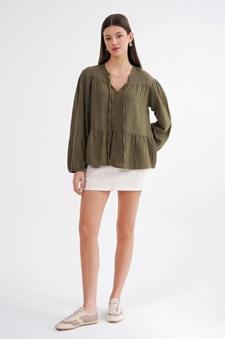 Lange Mouwen Losse Blouse met Strikhals - Image 2