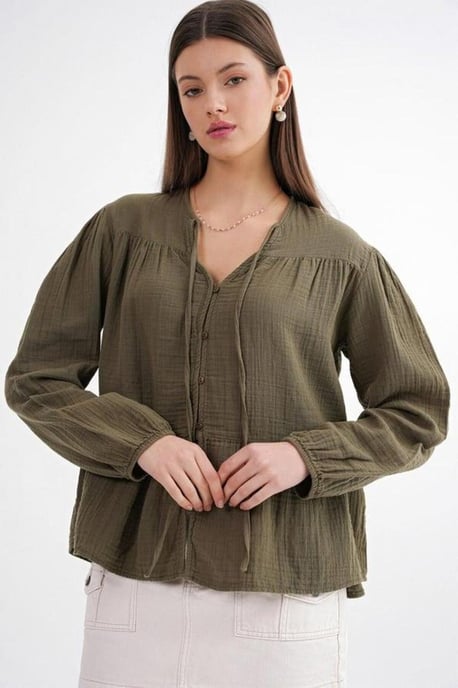 Lange Mouwen Losse Blouse met Strikhals - Image 5
