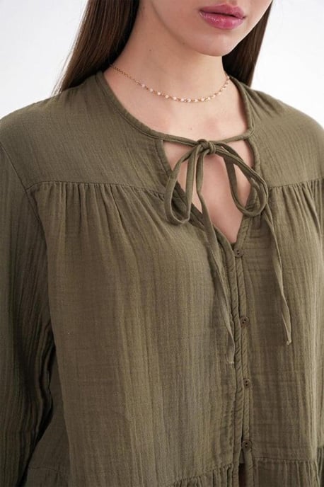 Lange Mouwen Losse Blouse met Strikhals - Image 6
