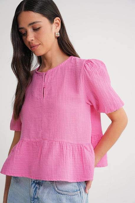 Gestructureerde Mousseline Blouse met Ronde Hals en Knopen Sluiting - Image 3