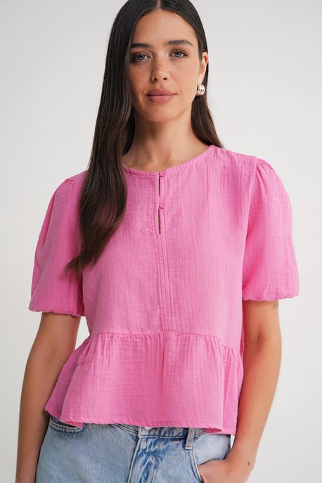 Gestructureerde Mousseline Blouse met Ronde Hals en Knopen Sluiting - Image 4