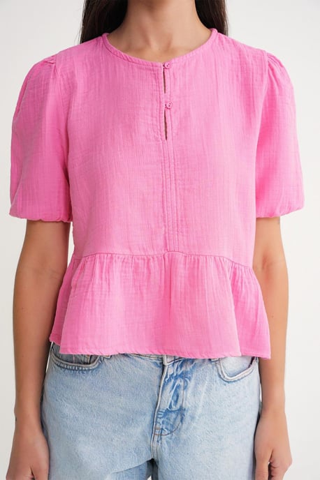 Gestructureerde Mousseline Blouse met Ronde Hals en Knopen Sluiting - Image 5