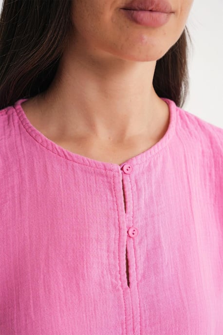 Gestructureerde Mousseline Blouse met Ronde Hals en Knopen Sluiting - Image 6