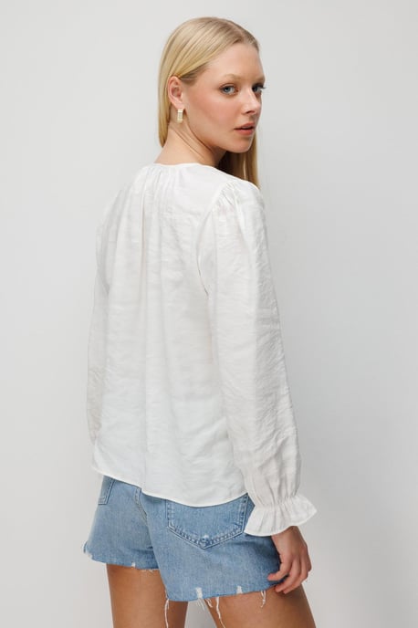 Textured Button-Up Crew Neck Blouse - Image 6
