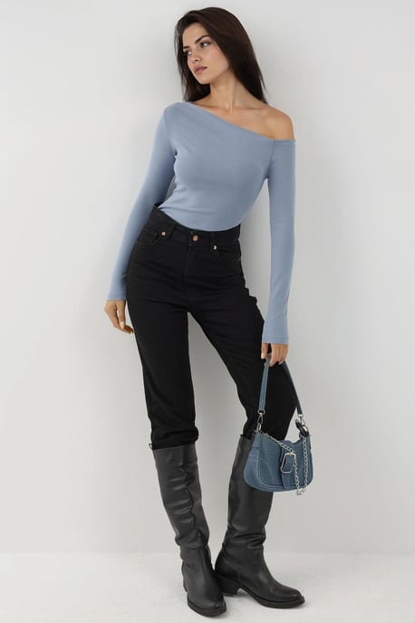 Asymmetrisk Krage Slim Fit Långärmad Topp - Image 4