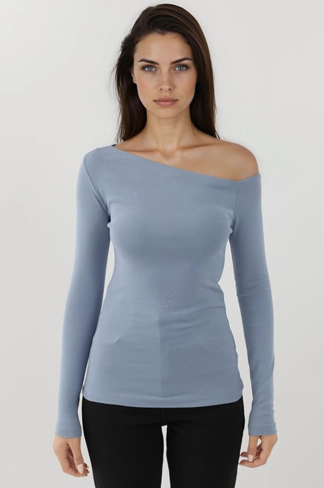 Asymmetrisk Krage Slim Fit Långärmad Topp - Image 6