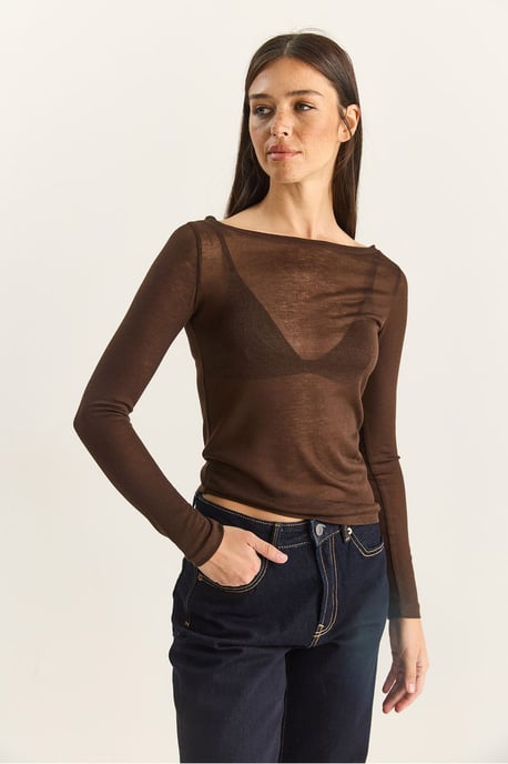 Crew Neck Grundläggande Transparent Topp - Image 2