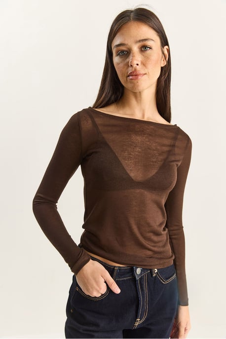 Crew Neck Grundläggande Transparent Topp - Image 5